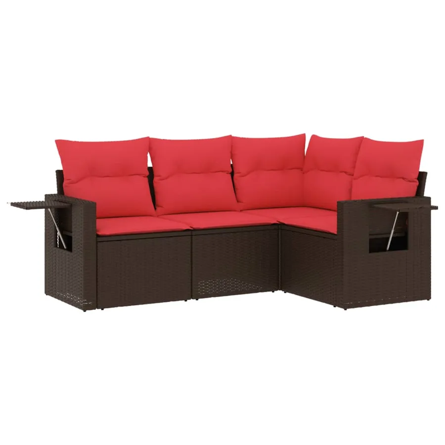 Ensemble de canapé de jardin 4 pcs avec coussins marron résine tressée - 2