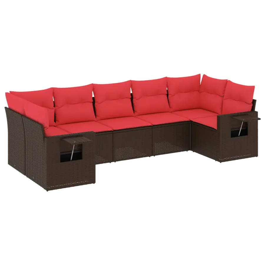 Ensemble de canapé de jardin 7 pcs avec coussins marron résine tressée - 2