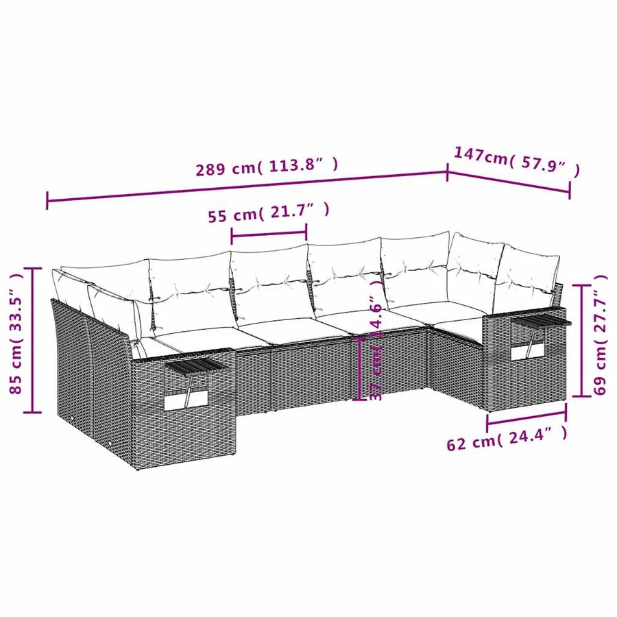 Ensemble de canapé de jardin 7 pcs avec coussins marron résine tressée - 8