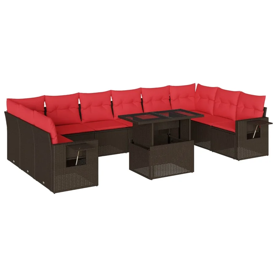 Ensemble de canapé de jardin 11 pcs avec coussins marron résine tressée - 2