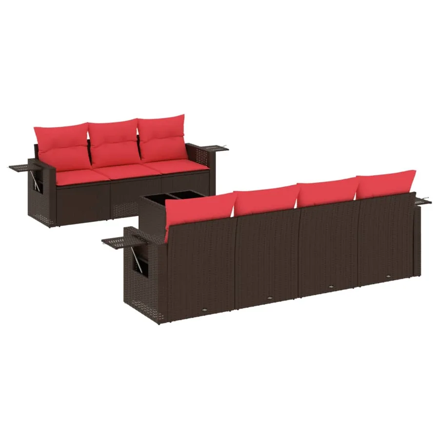 Ensemble de canapé de jardin 8 pcs avec coussins marron résine tressée - 2