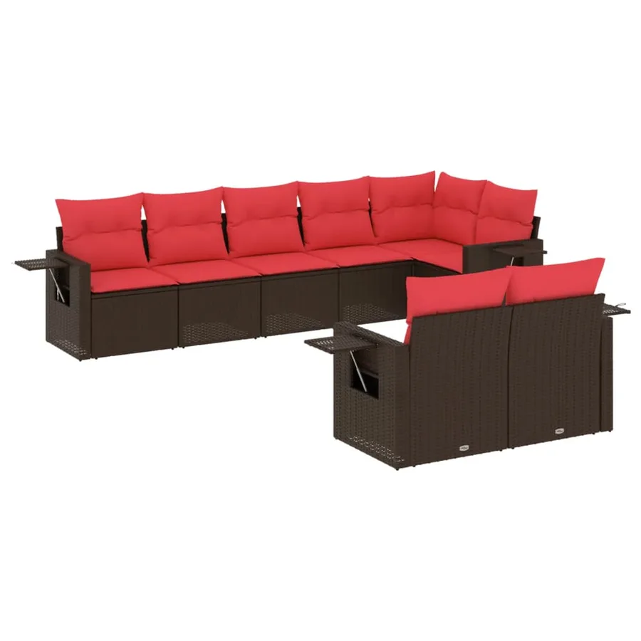 Ensemble de canapé de jardin 8 pcs avec coussins marron résine tressée - 2