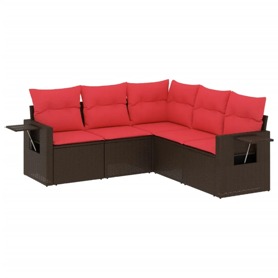 Ensemble de canapé de jardin 5 pcs avec coussins marron résine tressée - 2