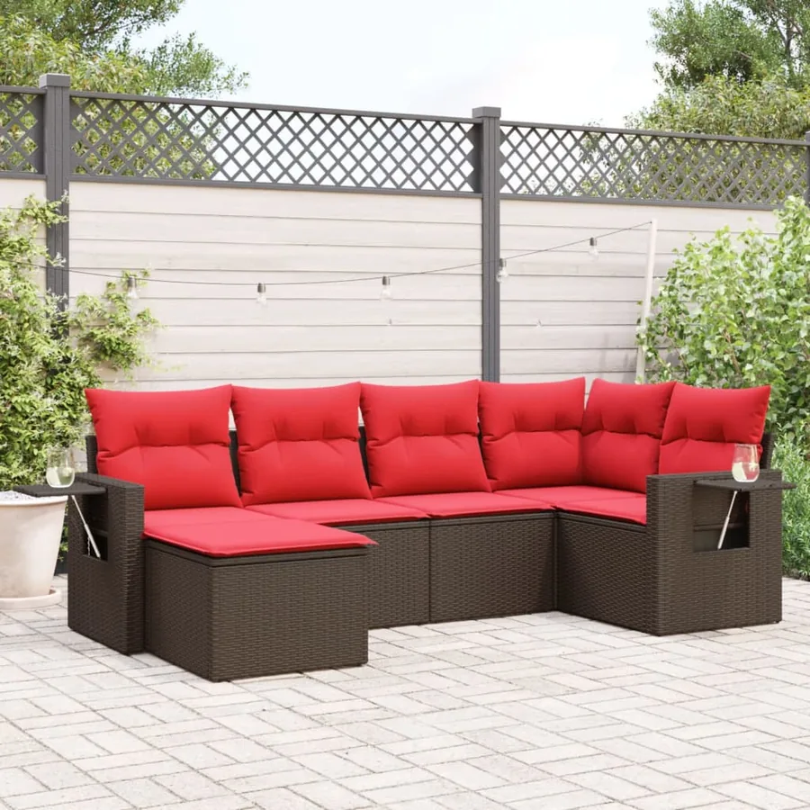 Ensemble de canapé de jardin 6 pcs avec coussins marron résine tressée