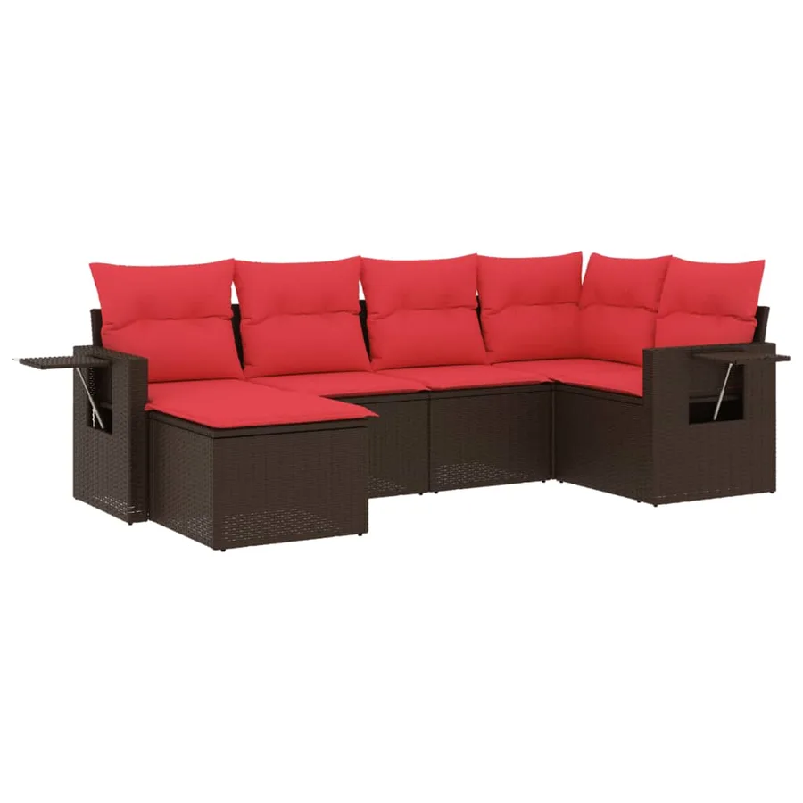 Ensemble de canapé de jardin 6 pcs avec coussins marron résine tressée - 2