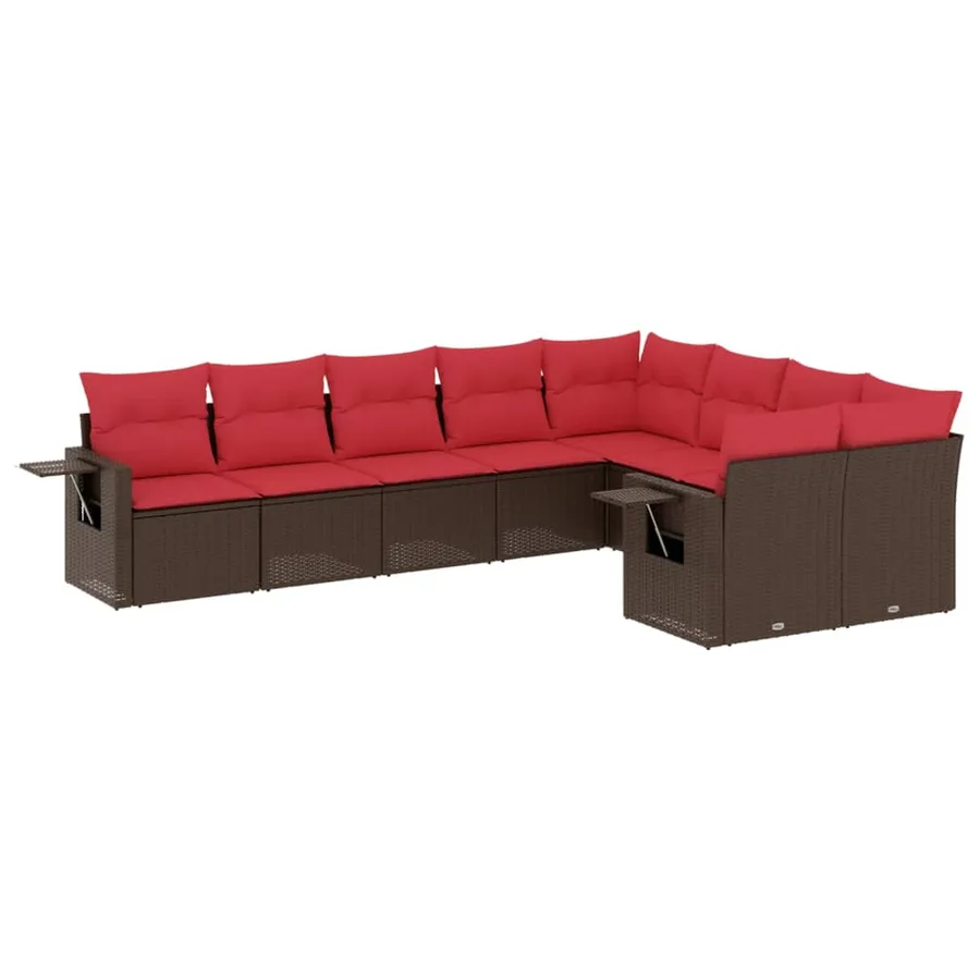 Ensemble de canapé de jardin 9 pcs avec coussins marron résine tressée - 2