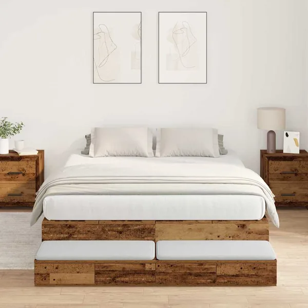 Cadre de lit avec rangement avec tiroir Bois Ancien 140 cm
