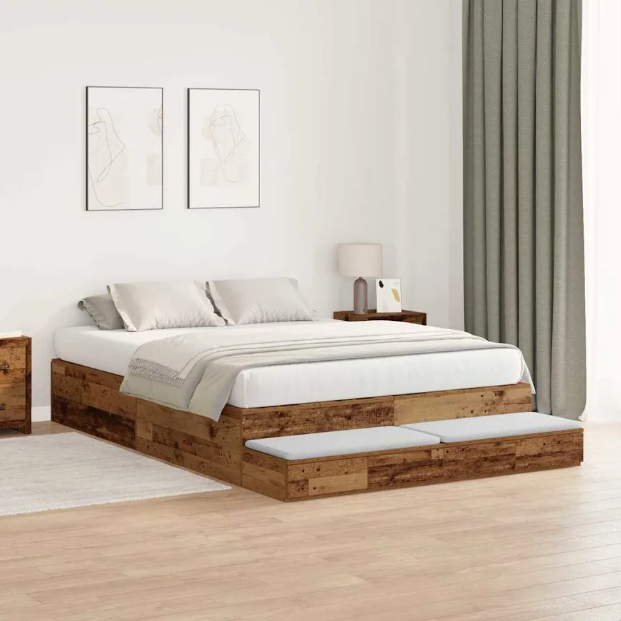 Cadre de lit avec rangement avec tiroir Bois Ancien 140 cm - 5