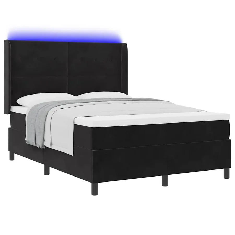 Lit à ressorts avec bandes LED Noir 140 x 190 cm Velours - 3