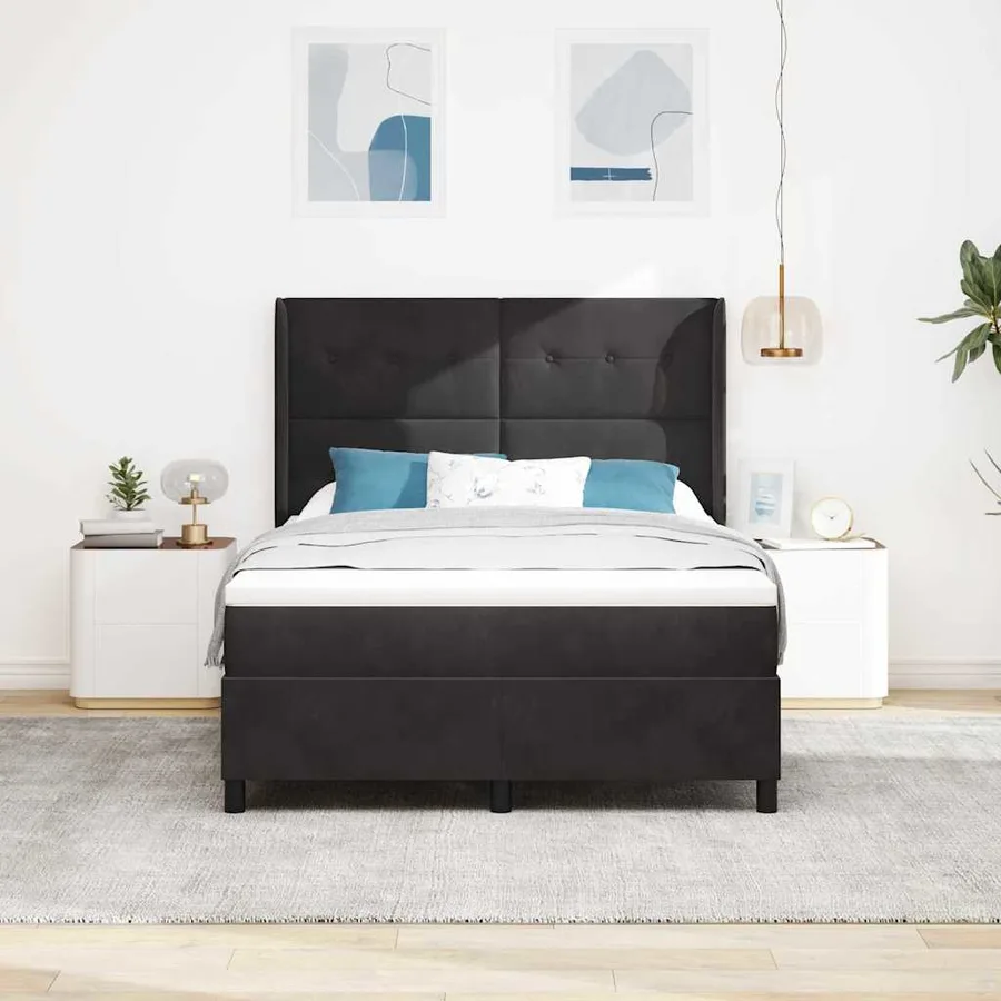 Lit à ressorts avec bandes LED Noir 140 x 190 cm Velours - 4