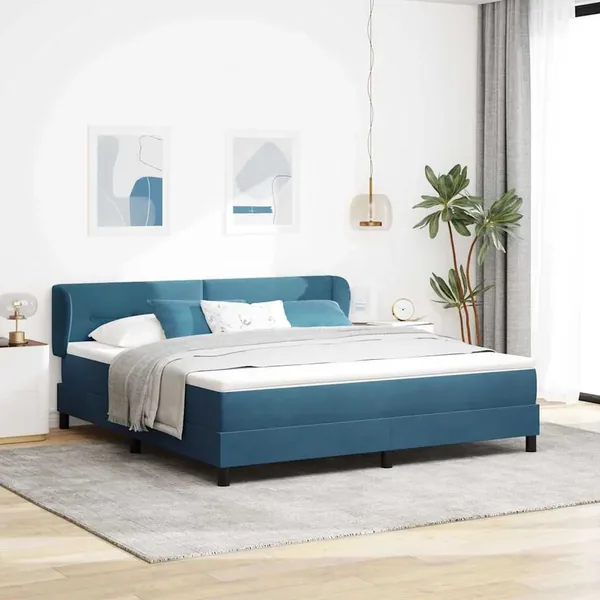 Lit à ressorts avec tête de lit Bleu foncé 180 x 200 cm Velours
