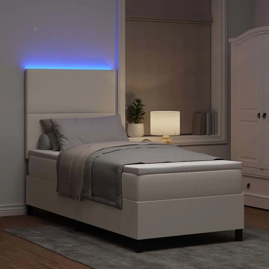 Lit à ressort LED avec tête de lit Crème et Blanc 90 x 200 cm - 5
