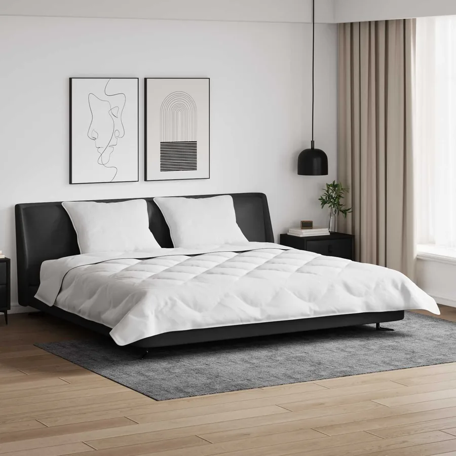 Couette avec Oreillers 3 pcs Blanc Microfibre et Plumes D'oie