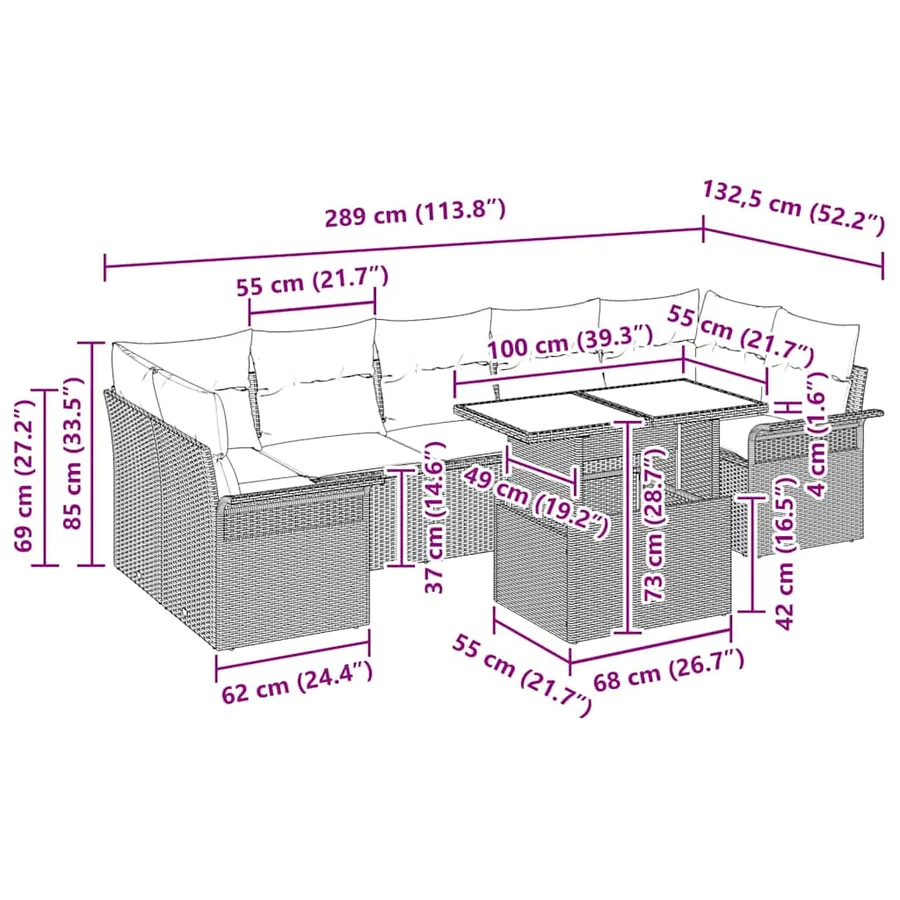 Ensemble de canapé de jardin avec coussin 8 pcs Beige polyrotin - 11
