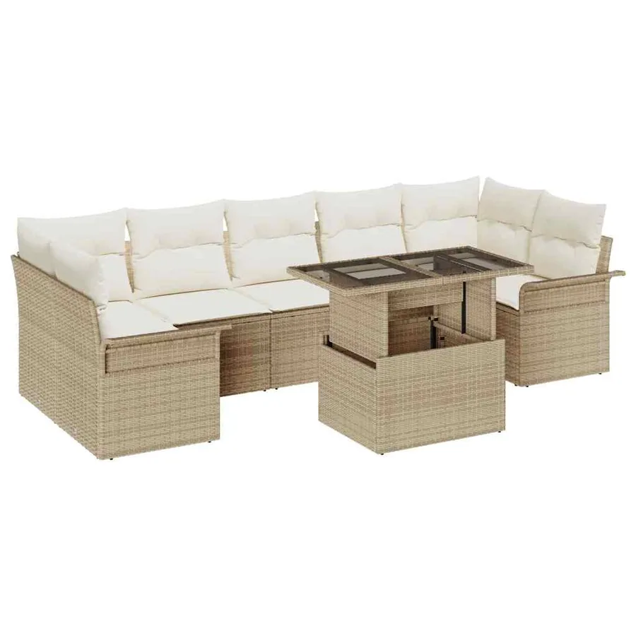 Ensemble de canapé de jardin avec coussin 8 pcs Beige polyrotin - 2