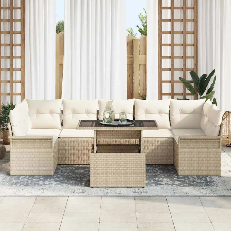 Ensemble de canapé de jardin avec coussin 8 pcs Beige polyrotin - 3