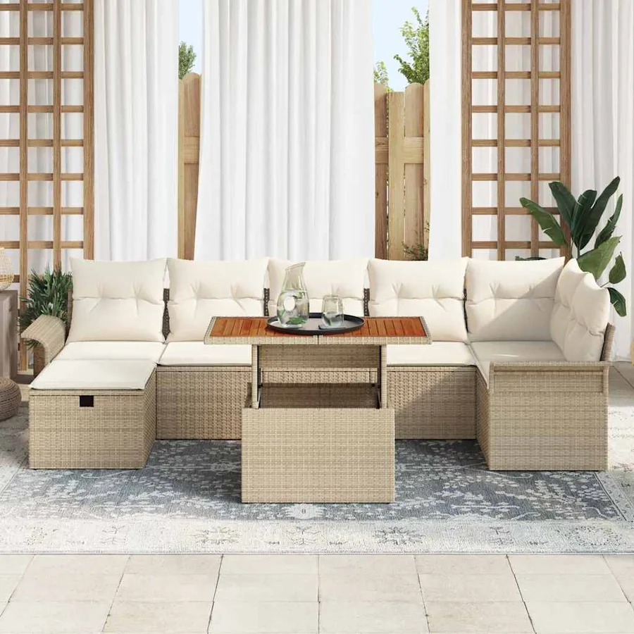 Ensemble de canapé de jardin avec coussin 8 pcs Beige polyrotin - 3