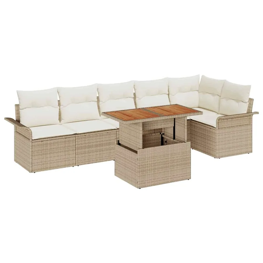 Ensemble de canapé de jardin 7 pcs Beige et crème polyrotin - 2