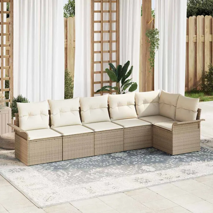 Ensemble de canapé de jardin avec coussin 6 pcs Beige polyrotin