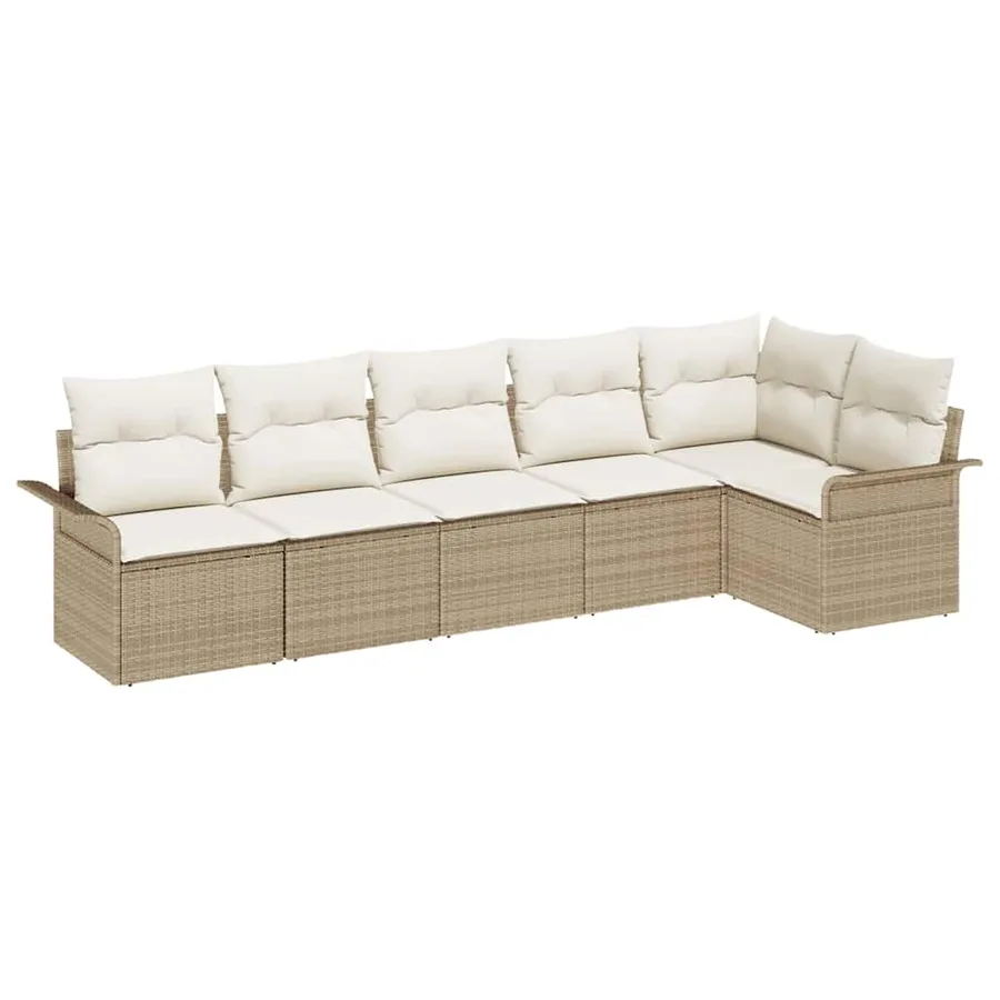 Ensemble de canapé de jardin avec coussin 6 pcs Beige polyrotin - 2