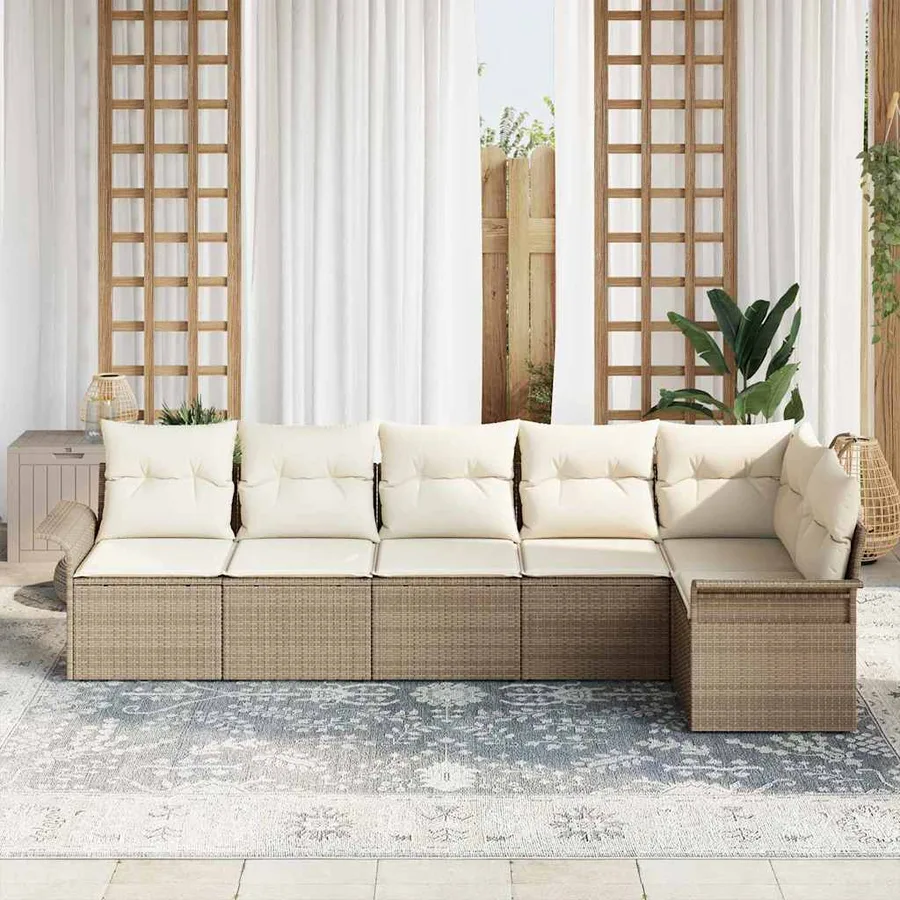 Ensemble de canapé de jardin avec coussin 6 pcs Beige polyrotin - 3