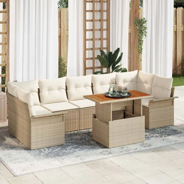 Ensemble de canapé de jardin avec coussin 8 pcs beige et crème