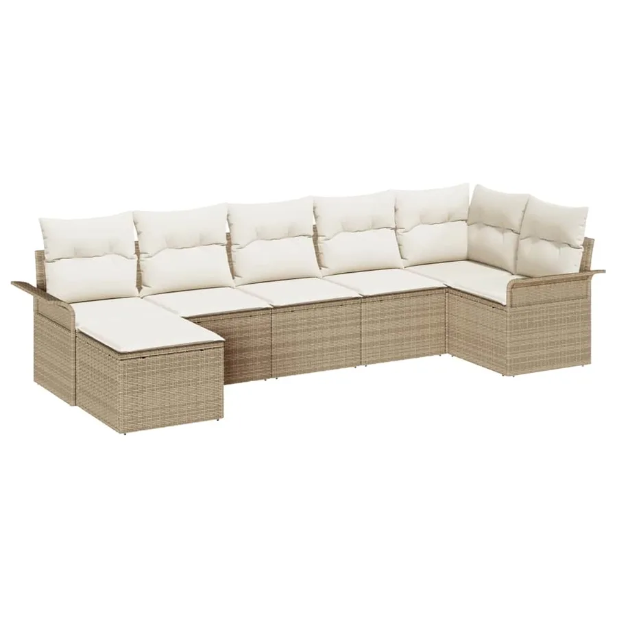 Ensemble de canapé de jardin avec coussin 7 pcs Beige polyrotin - 2