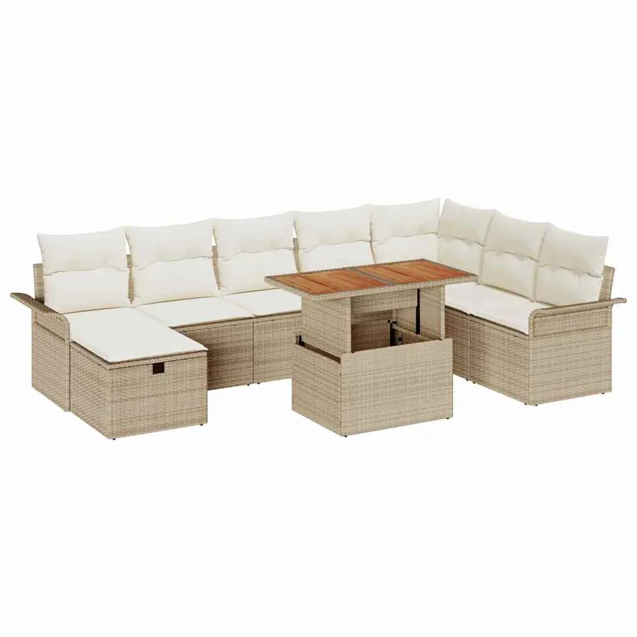 Ensemble de canapé de jardin avec coussin 9 pcs Beige polyrotin - 2