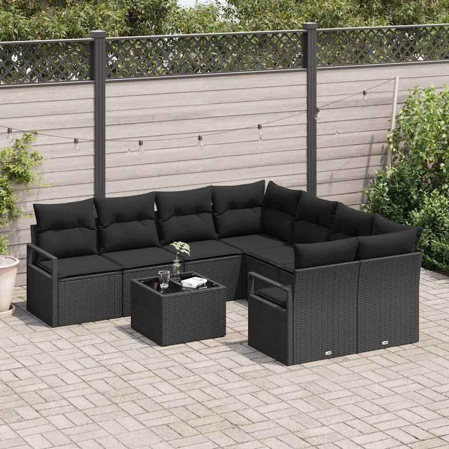 Ensemble de Canapés avec coussin 9 pcs Noir polyrotin - 3