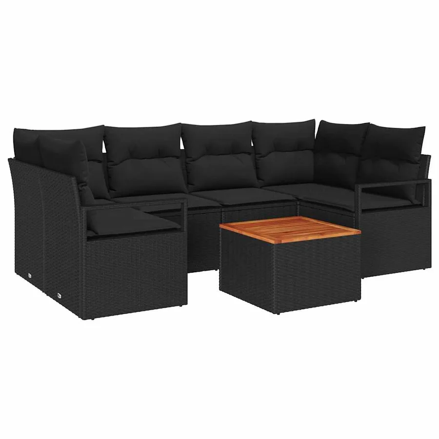 Ensemble de canapé de jardin avec coussin 7 pcs Noir polyrotin - 2