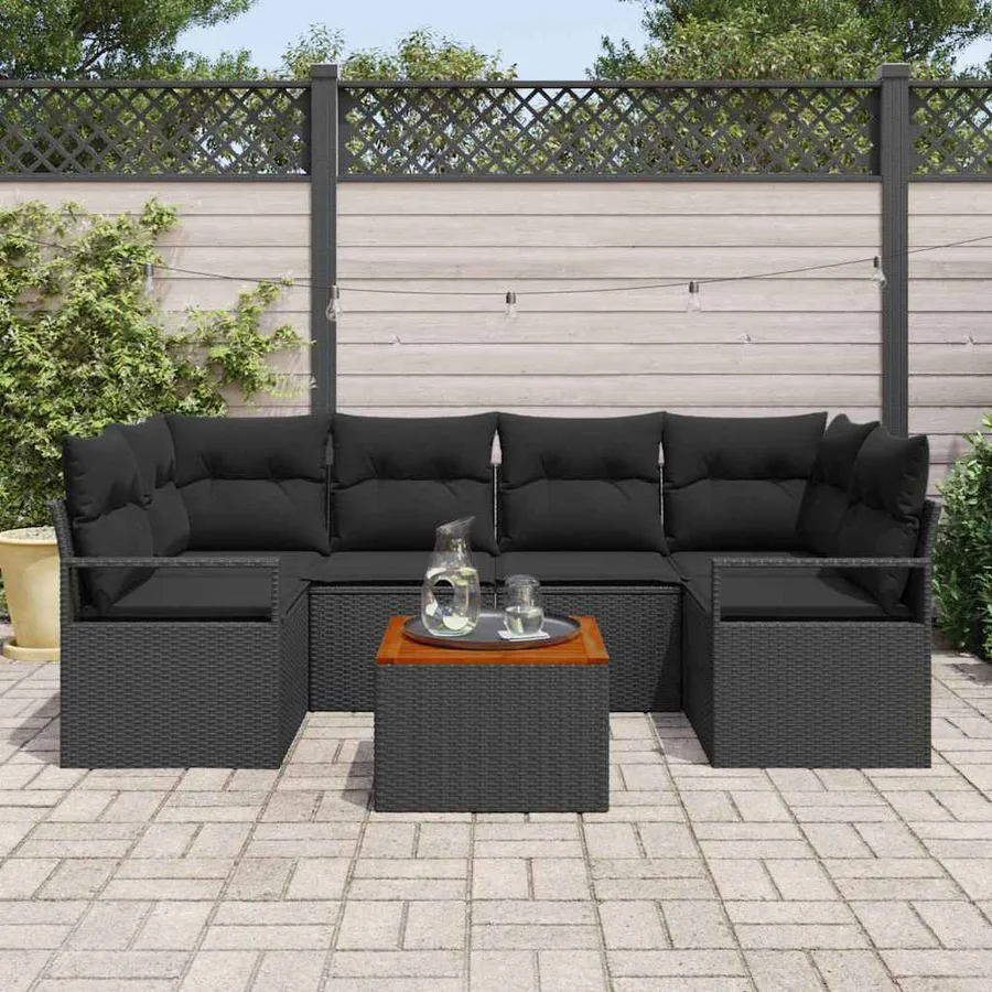 Ensemble de canapé de jardin avec coussin 7 pcs Noir polyrotin - 3