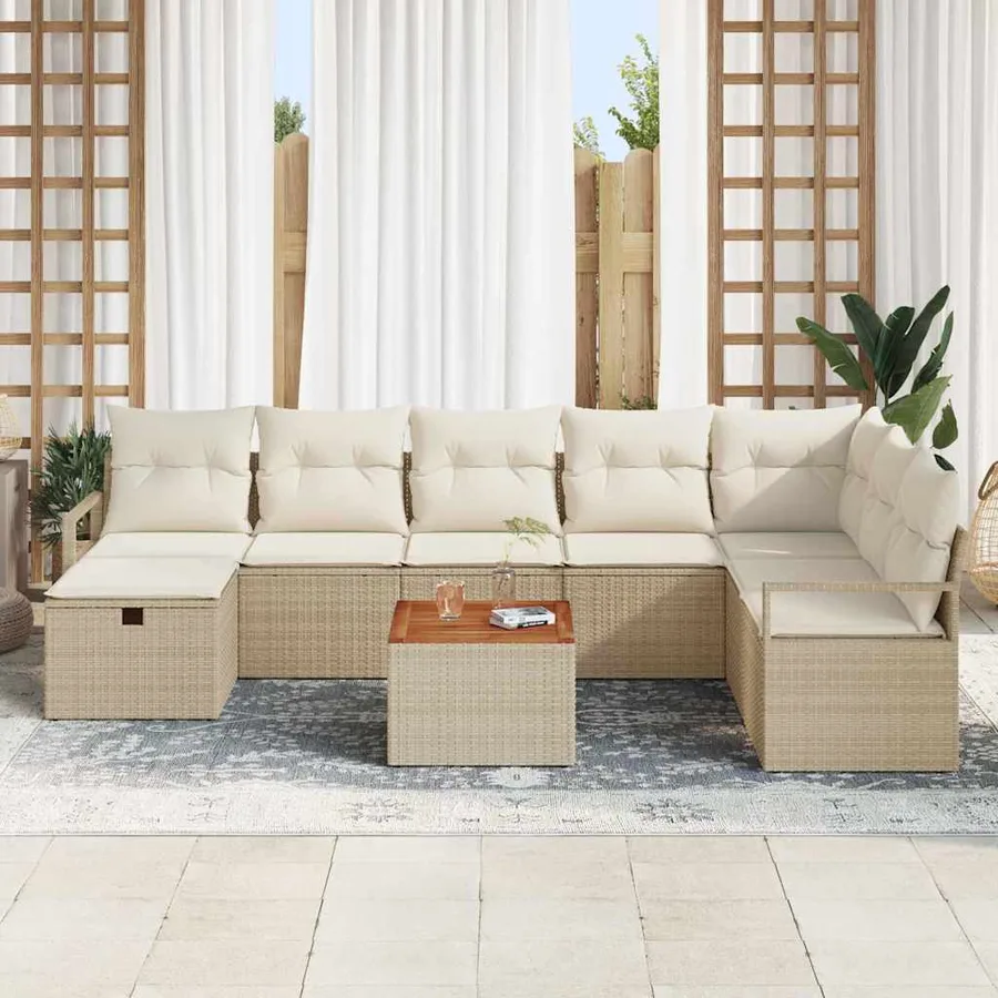 Ensemble de canapé de jardin avec coussin 9 pcs Beige polyrotin - 3