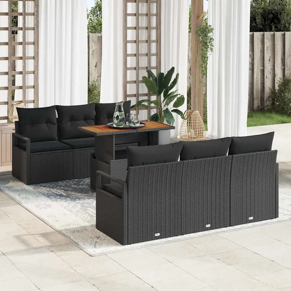 Ensemble de canapé de jardin avec coussin 7 pcs Noir