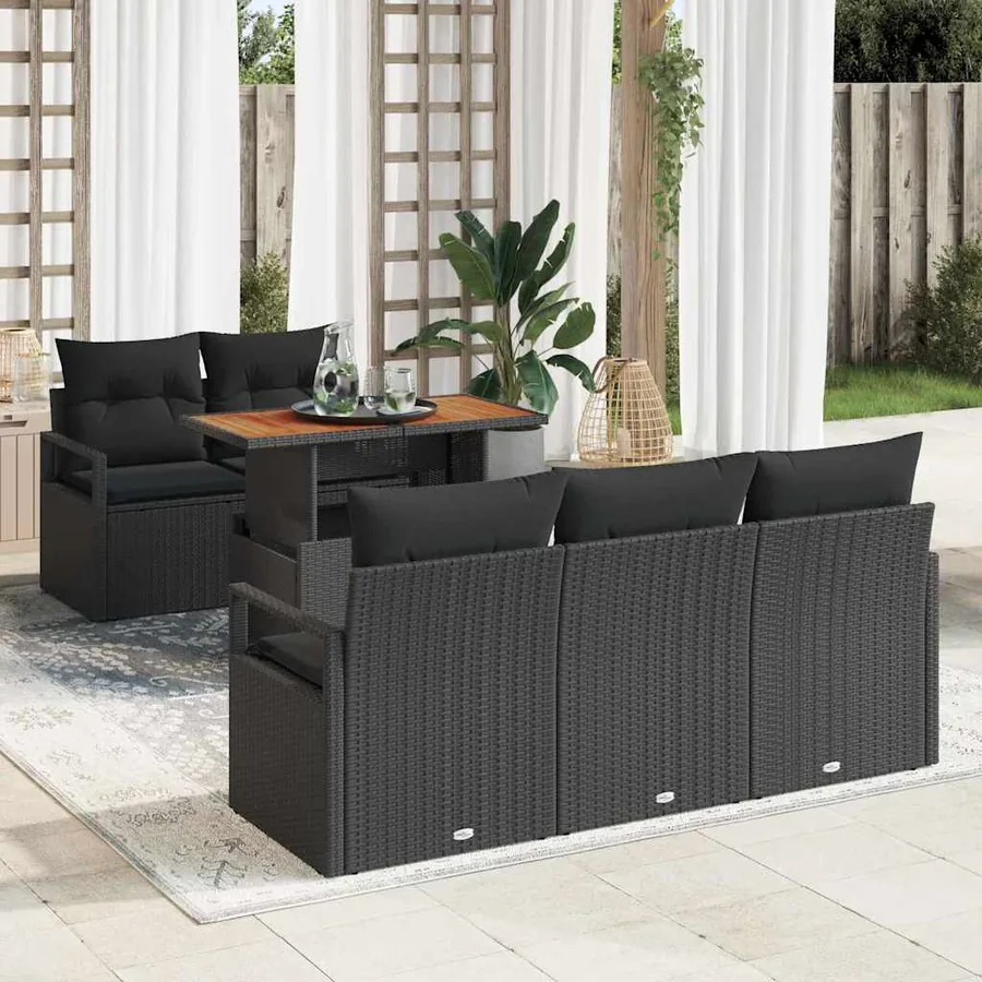 Ensemble de canapé de jardin avec coussin 6 pcs Noir