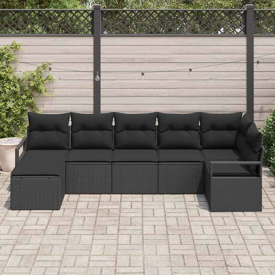 Ensemble de Canapés avec coussin 7 pcs Noir polyrotin