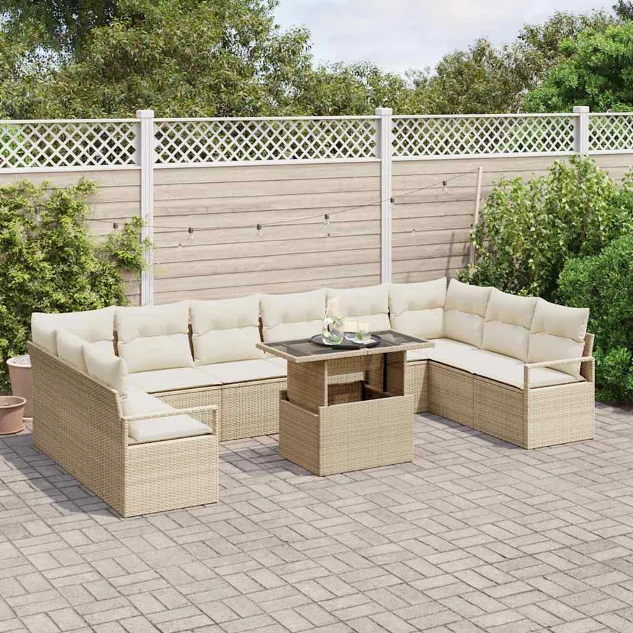Ensemble de canapé de jardin 11 pcs beige et crème polyrotin - 3