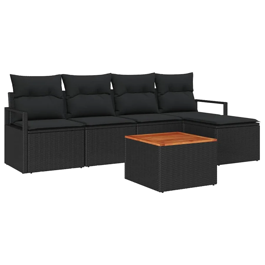 Ensemble de canapé de jardin avec coussin 6 pcs Noir polyrotin - 2