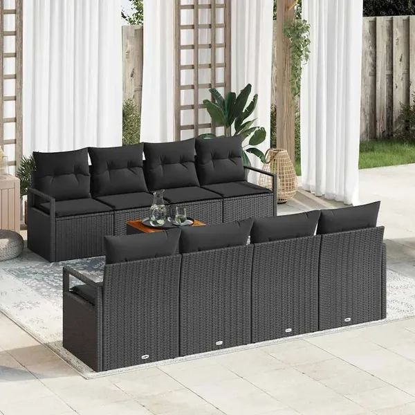 Ensemble de canapé de jardin avec coussin 9 pcs Noir polyrotin