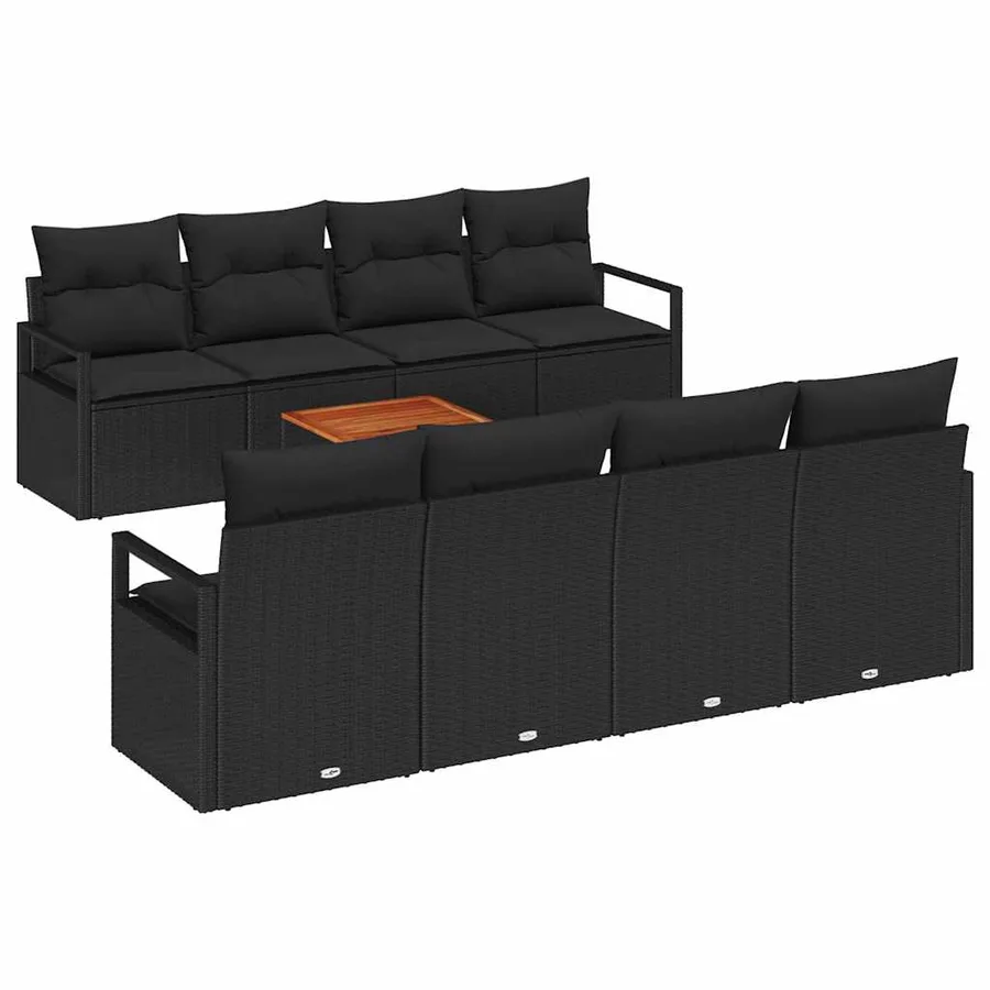 Ensemble de canapé de jardin avec coussin 9 pcs Noir polyrotin - 2