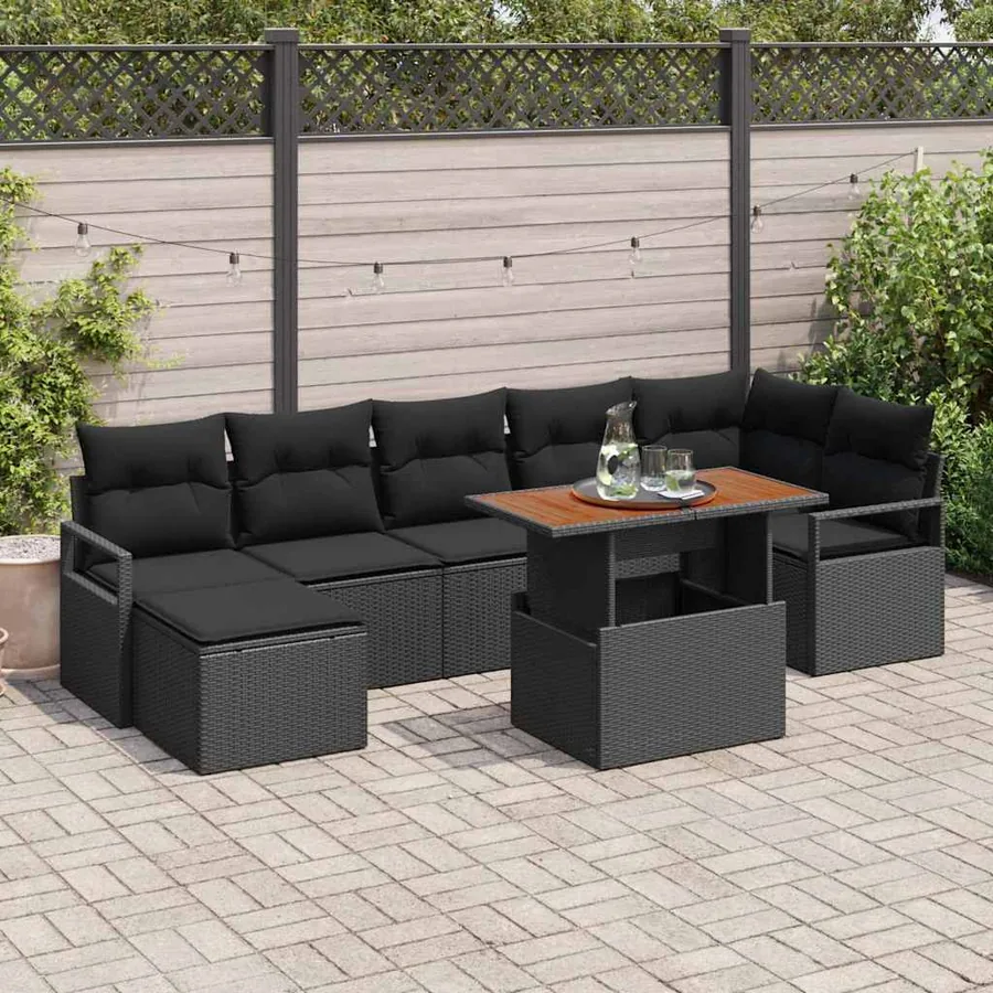 Ensemble de canapé de jardin 8 pcs Noir et Marron