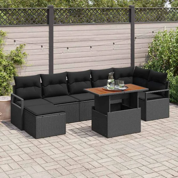 Ensemble de canapé de jardin 8 pcs Noir et Marron