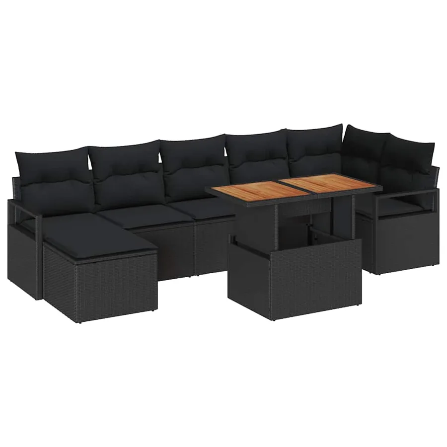 Ensemble de canapé de jardin 8 pcs Noir et Marron - 2