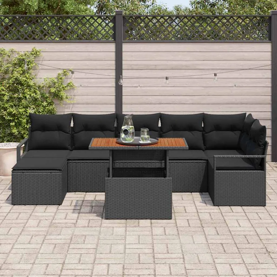 Ensemble de canapé de jardin 8 pcs Noir et Marron - 3