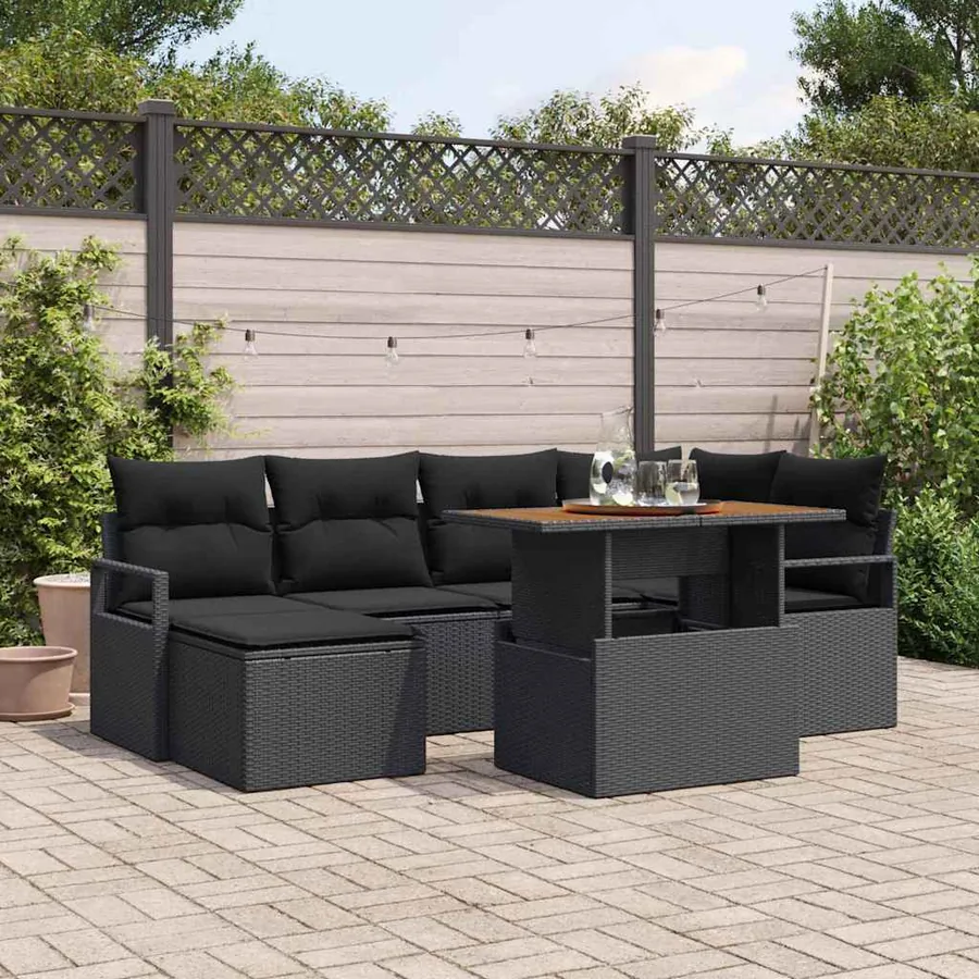 Ensemble de canapé de jardin 7 pcs Noir et Marron
