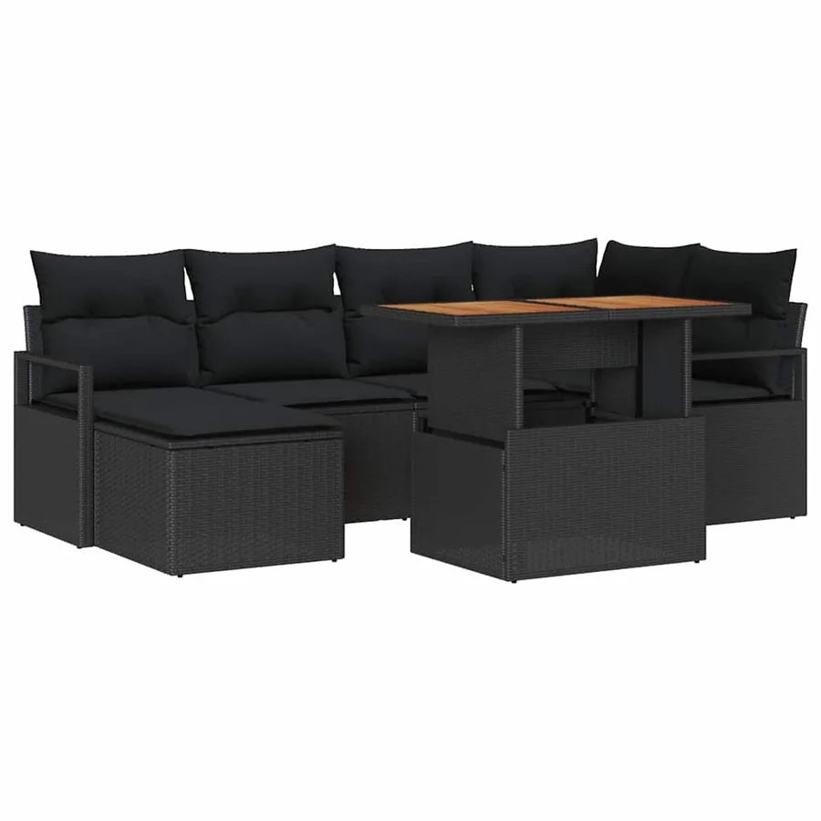 Ensemble de canapé de jardin 7 pcs Noir et Marron - 2