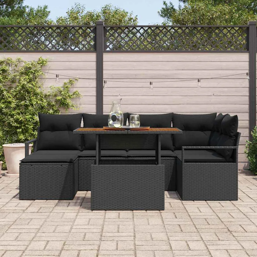 Ensemble de canapé de jardin 7 pcs Noir et Marron - 3