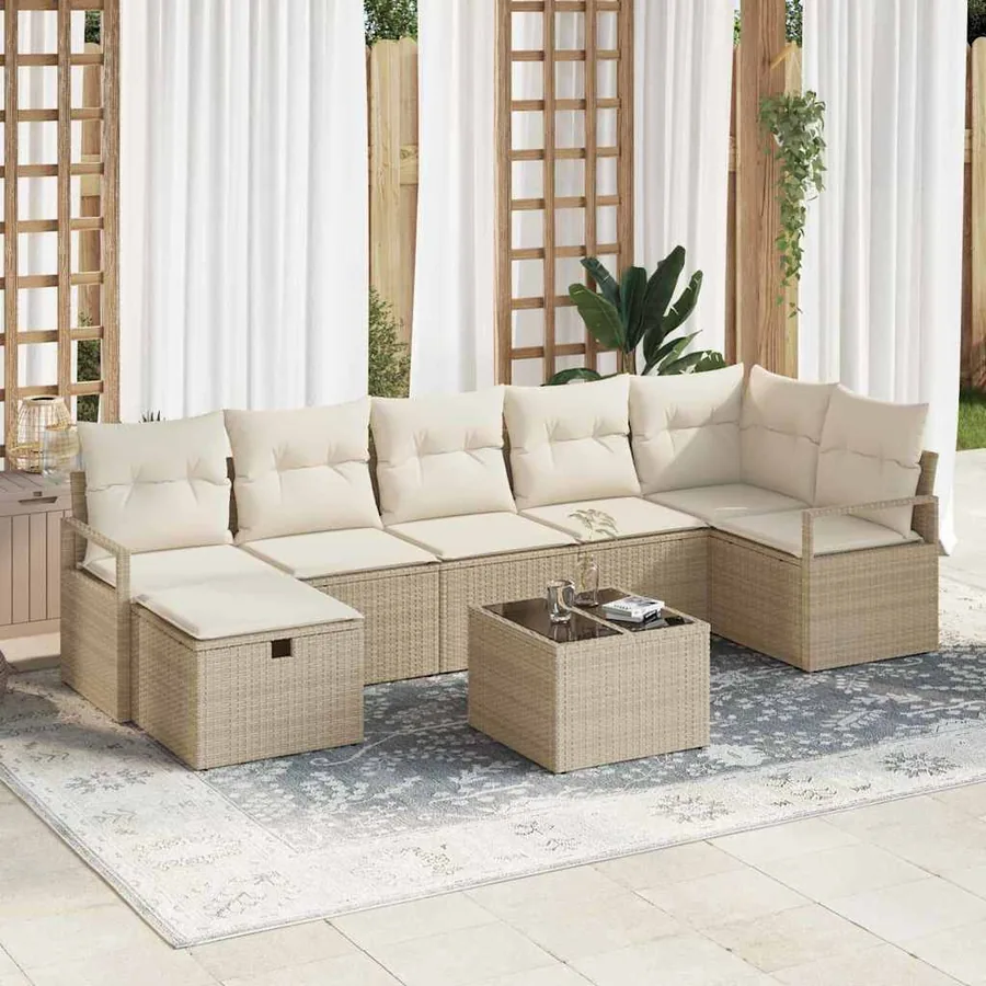 Ensemble de Canapés avec coussin 8 pcs Beige et crème polyrotin