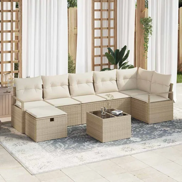 Ensemble de Canapés avec coussin 8 pcs Beige et crème polyrotin