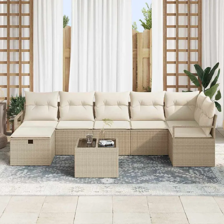 Ensemble de Canapés avec coussin 8 pcs Beige et crème polyrotin - 3