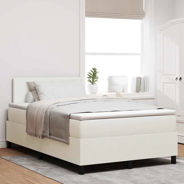 Lit à ressort LED avec tête de lit Crème et Blanc 120 x 190 cm